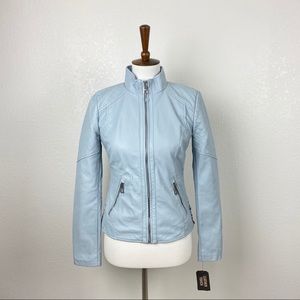 NEW GUESS Large Vegan Leather Jacket Blue